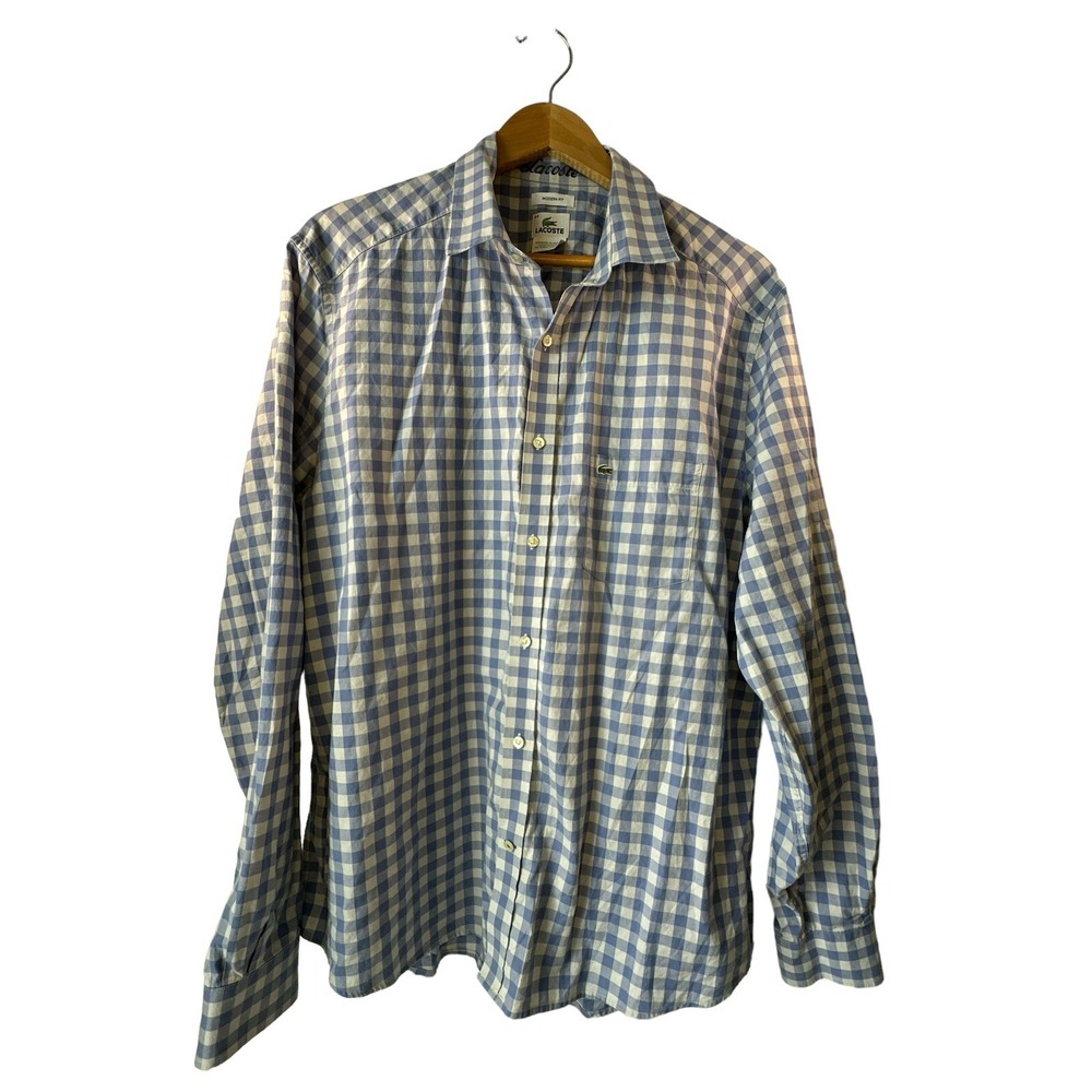 Lacoste Vintage Mens‎ Gingham Modern Fit Long Sleeve Button Up Size 44